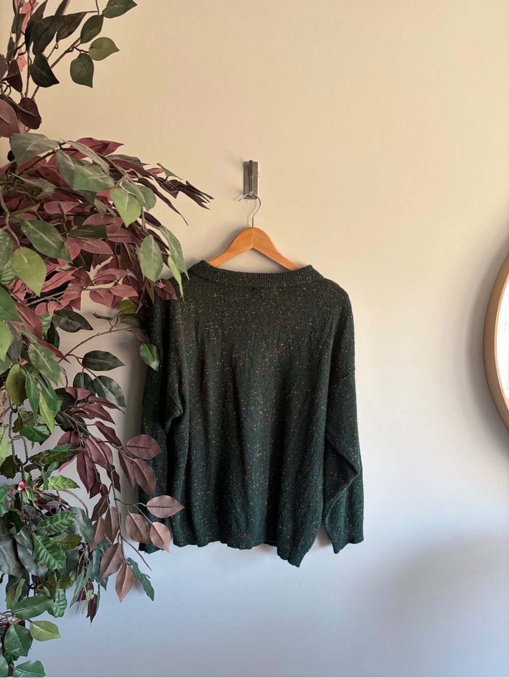 Avenue Dark Green Tweed Button-Up Polo Sweater - Picture 5 of 5